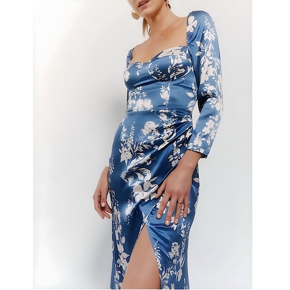 Reformation Gloriana 100% Silk Dress Long-Sleeve Floral Print Wrap Skirt | 2